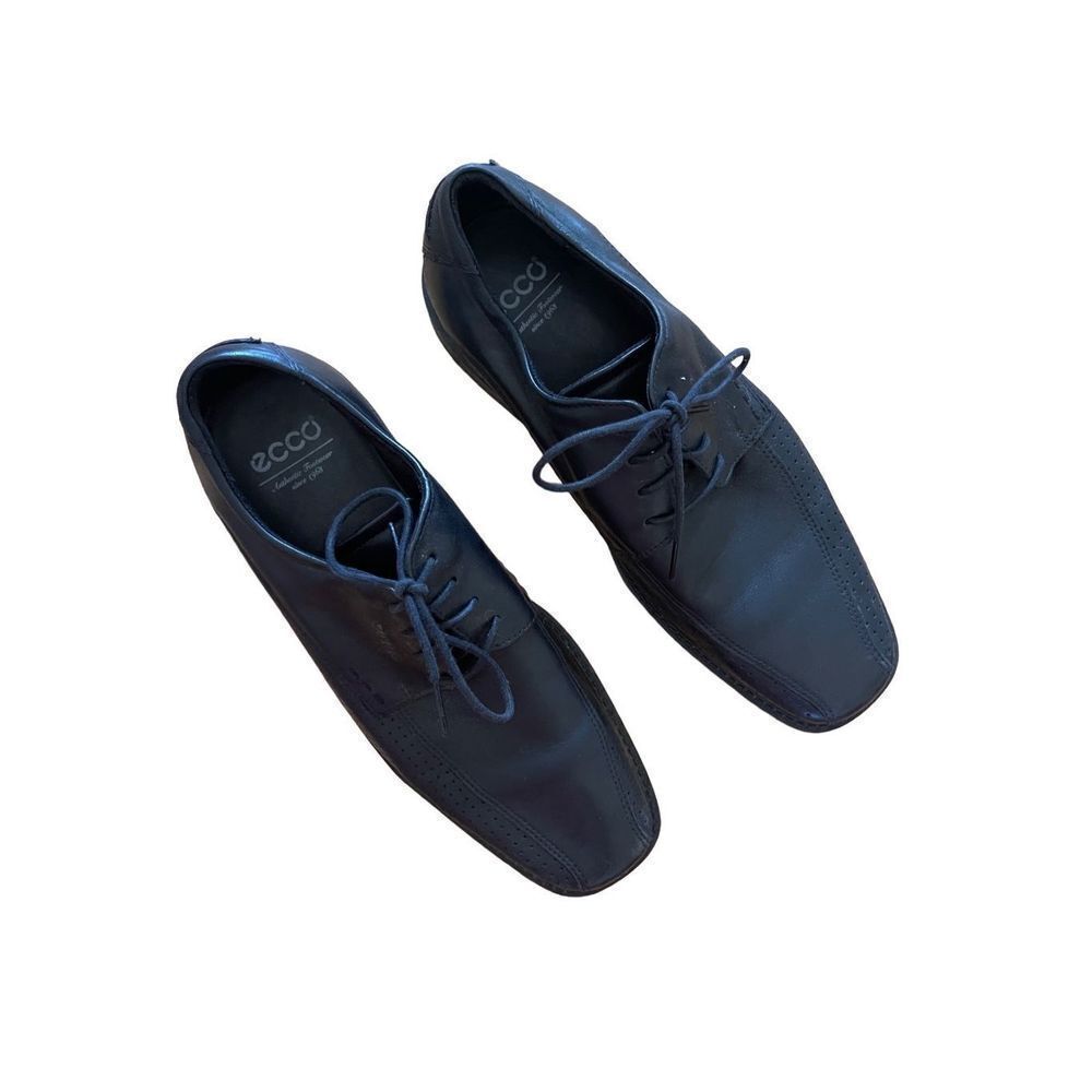 Ecco Mens Black Square Toe Leather Lace Up Oxford Career Dress Shoes Size 42